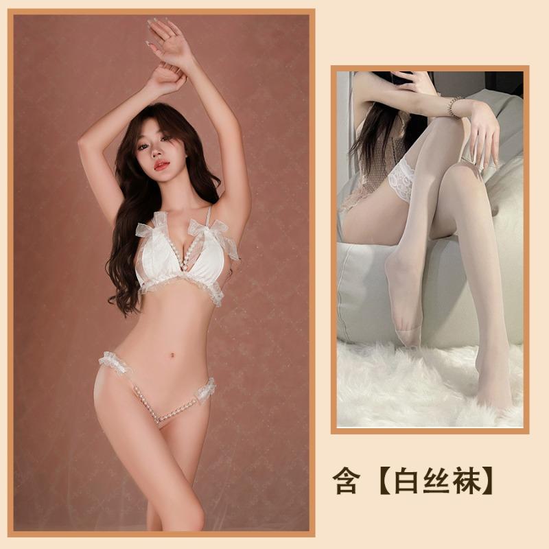 Sexy lingerie women's Leyin sm sexy pearl massage transparent seduction Sao open file free hot t-pants