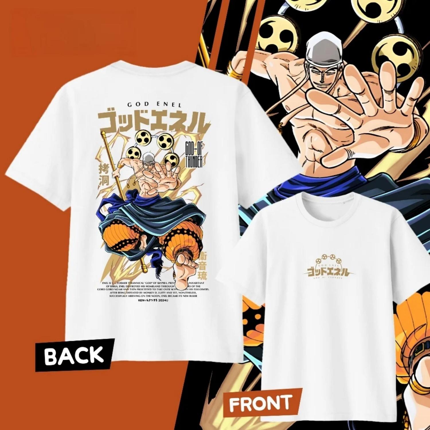 

2026 New Fashion ONE PIECE Anime Enel Y2k Graphic Summer TShirt Men Women High Quality Japanese Cartoon Soft Breathable Clothes S чёрный