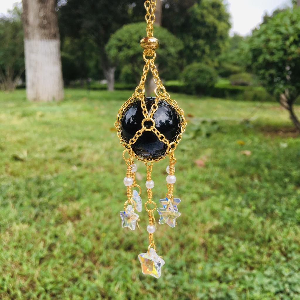 Colorful Natural DIY Crystal Car Hanging Ornament Catcher Decorations With Moon Star Pendant Jewelry