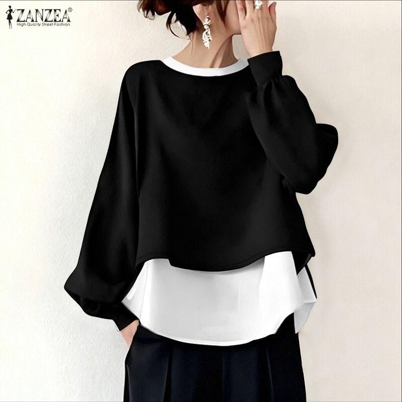 ZANZEA Women Round Neck Loose Casual Long Sleeve Pullover Tops