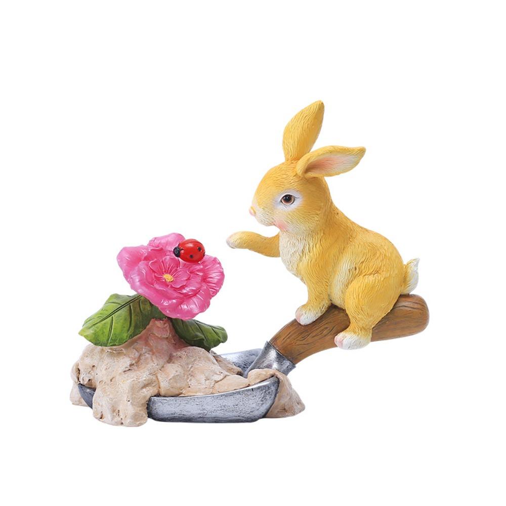 

Статуэтка кролика на солнечной батарее из смолы, симпатичная, водонепроницаемая, скульптура животного, легкая, яркая, искусственная, лампа-кролик на Рождество жёлтый