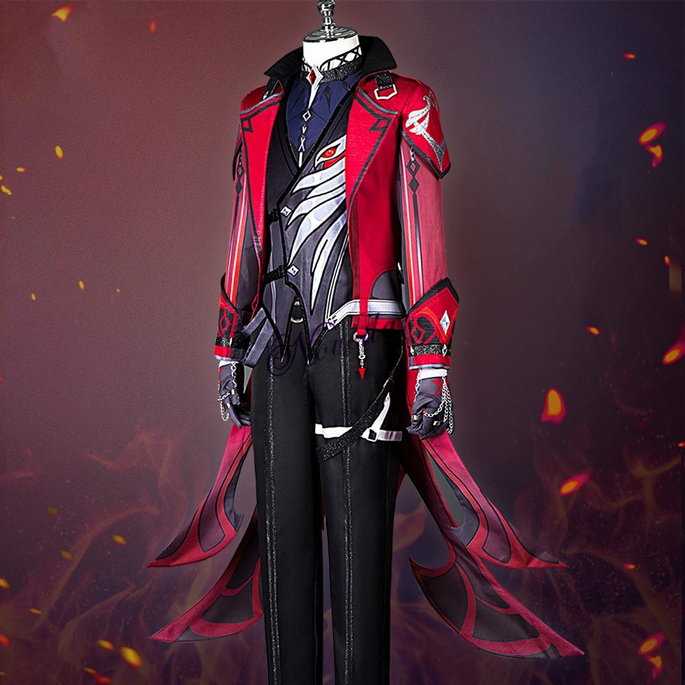 Game Diluc Red Dead Of Night Cosplay Costume Wig Shoes Anime Diluc Cosplay Clothes New Skin