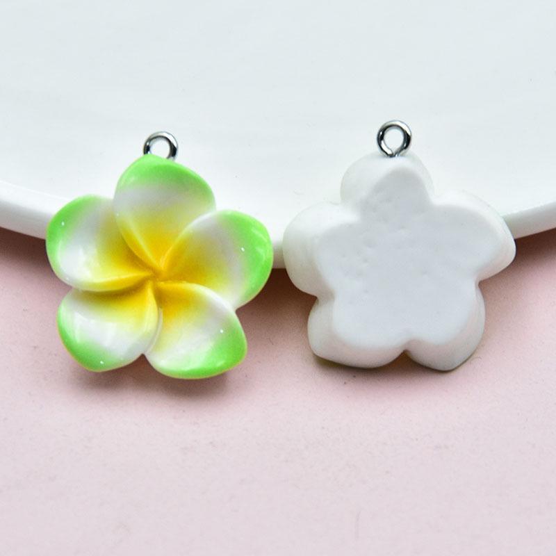 Gradient Color Resin Bauhinia & Plumeria Flower Keychain Pendant зелёный