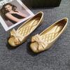 Bow Flat Shoes Women Ballet Flats Metallic Gold Square Toe Slip-On Casual for Daily Wear All-Day Comfort Plus Size 42