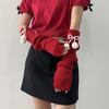 Red Knitted Arm Cover Hip-Hop Long Fingerless sleeves Stretchy Elbow Decoration Thumb Hole Gloves Teens Cosplay
