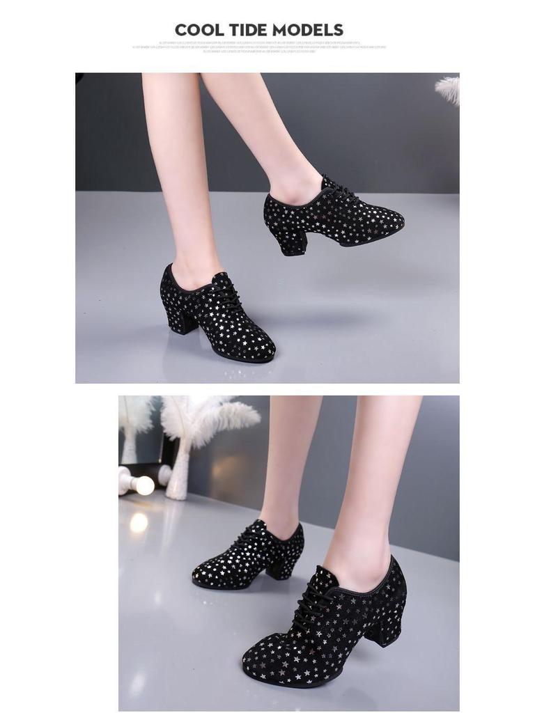 Women's Genuine Leather Latin Dance Shoes - Medium High Heel, Soft Sole for Modern, Ballroom, & Sailor Dance