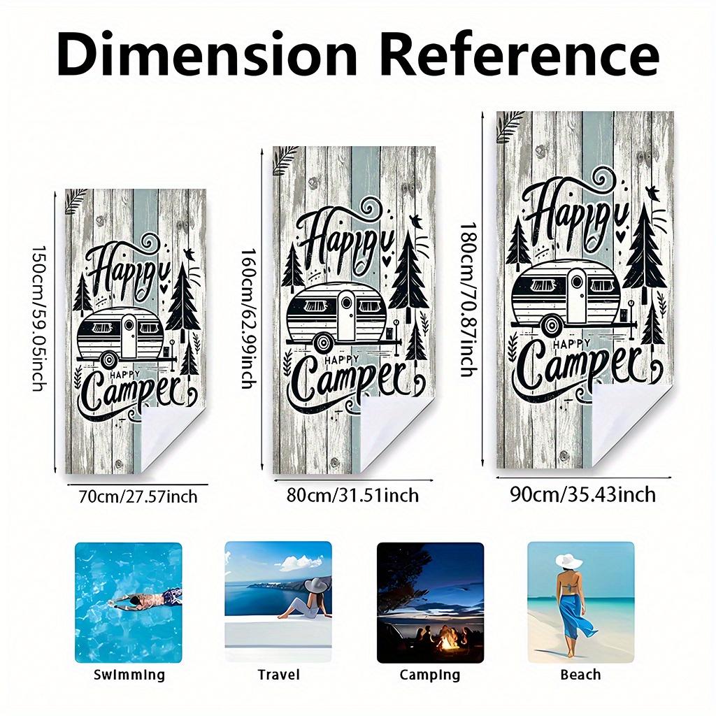 Happy Camper Beach Towel Vintage Trailer and Wood Grain Art Quick-Dry Sand-Free Microfiber BathTowel for Camping and Summer Pool