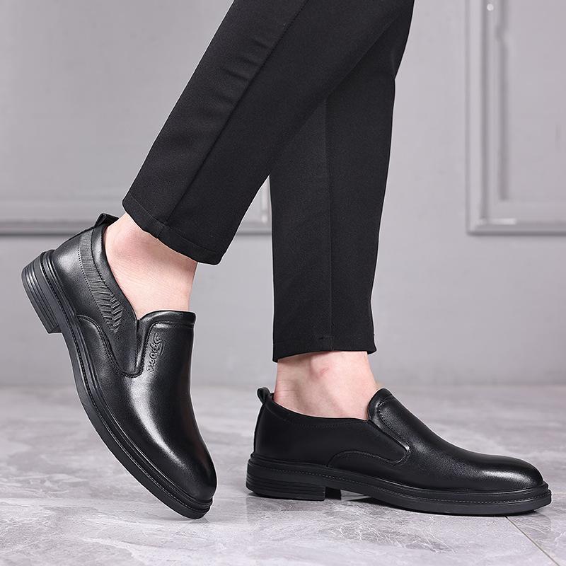 Men's shoes first layer cowhide leather thick sole soft sole comfortable casual shoes round head foot cover men's business casual leather shoes