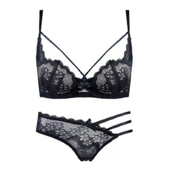 9907 Lace Cross-Strap Bra Set: Sexy European & American Style, Thin Top, Thick Bottom, Steel Ring Support