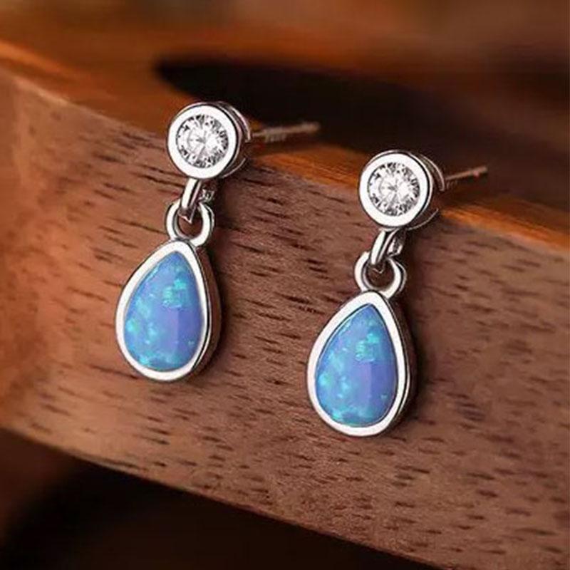 

925 Sterling Silver Earrings For Women Trendy Geometric Blue OVal Stone Earring Jewelry Prevent Allergy Party Gift Accessories