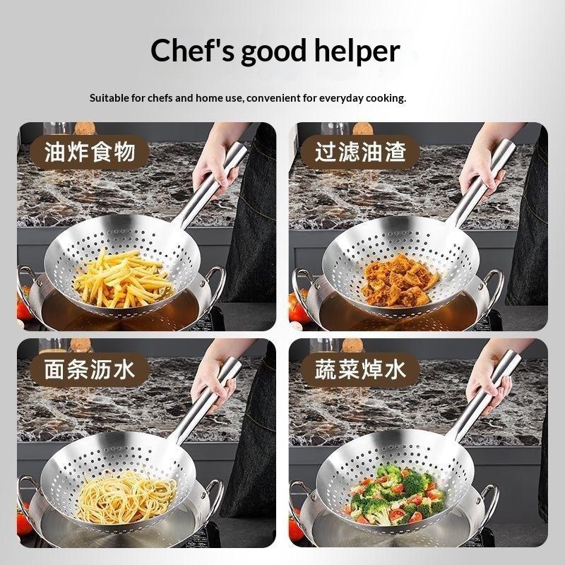 Cooking Made Easy with Stainless Steel Skimmer Spoon Mesh Design for Noodle Dumpling Straining Long Handle