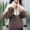 Korean-Style Plus Size Patchwork Cotton Coat - Autumn/Winter 2023 Lamb Fleece Casual Jacket for Women