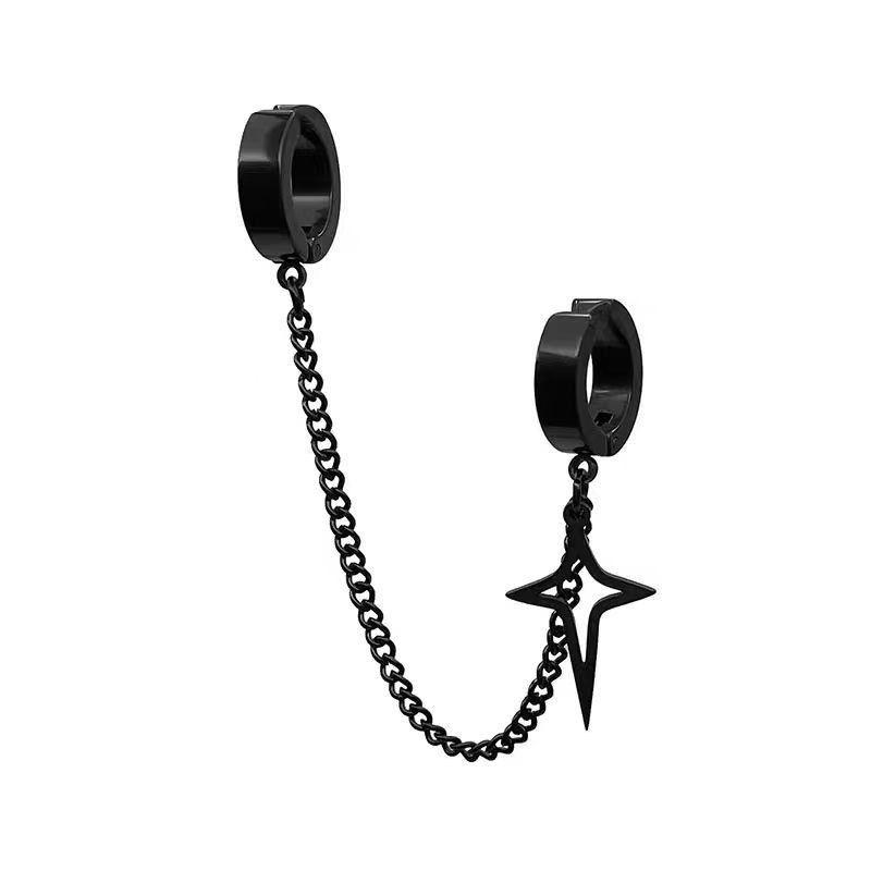 1 Piece Of Ear Hole Free Four Pointed Star Ear Clip,Cool And Handsome Ear Hanging Ear Bone Chain, Versatile Earrings For Trendy Women With Personality