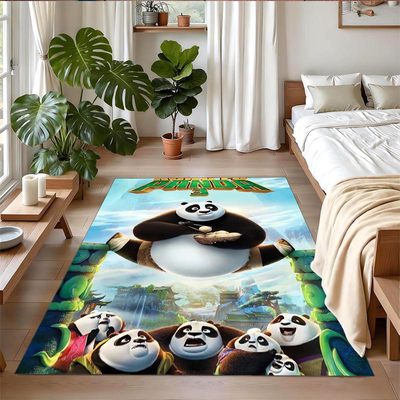 Anti‑Slip Crystal Velvet Floor Rug, Kung Fu Panda Design Carpet for Indoor Living Bedroom Home Decoration