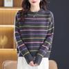 2025 Autumn/Winter Striped Color Block Slimming Knit Top