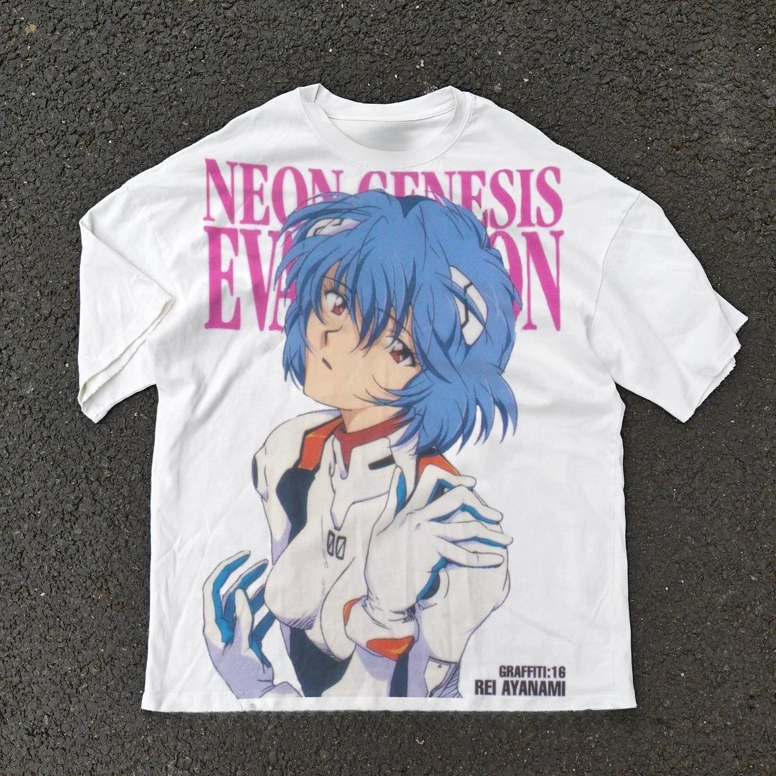 

2026 new Neon Genesis Evangelion Unisexs and Womens cotton Tshirt 2026 Summer cartoon print loose casual short sleeve top S