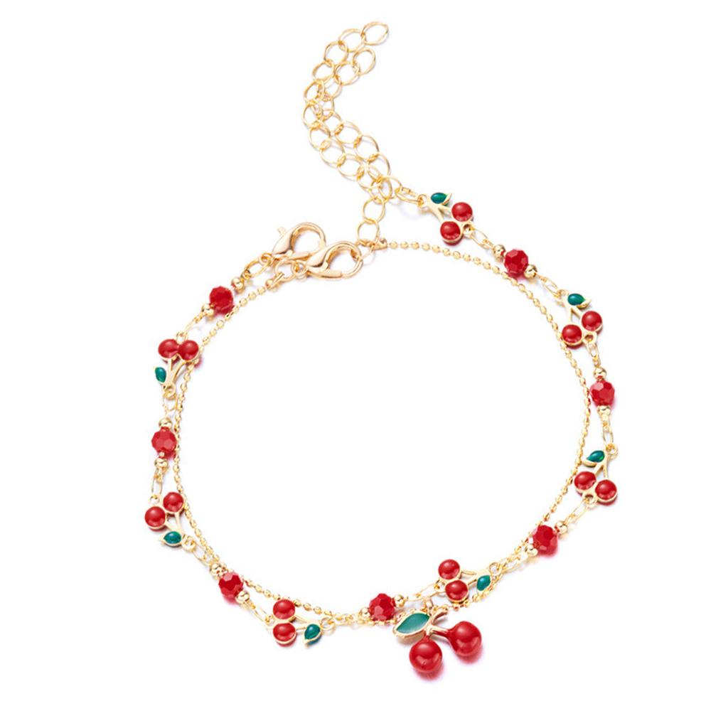 Vintage Inspired Cherry Charm Bracelet Adjustable Bohemian Style Cubic Zirconia Clavicle Chain For Casual Or Party Wear