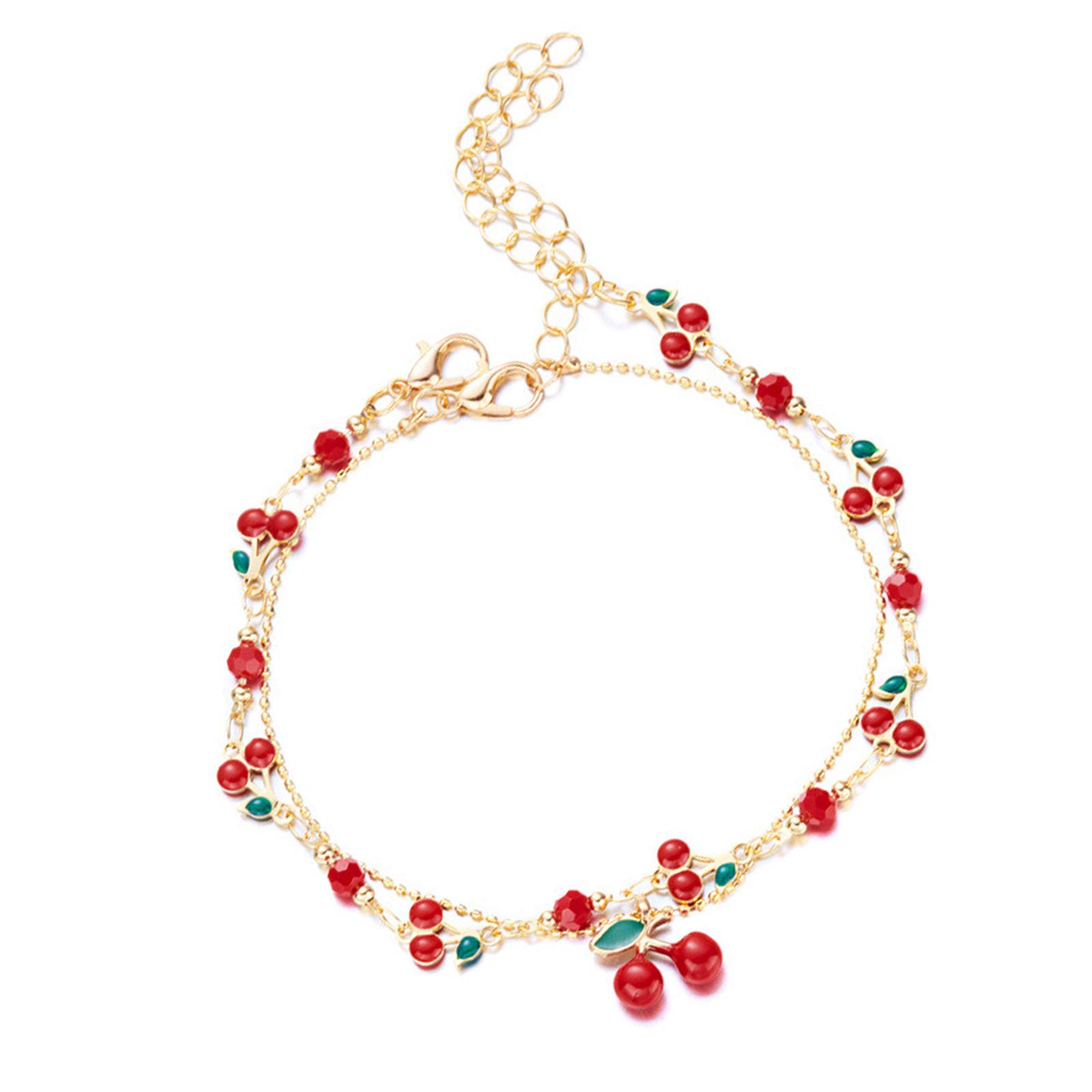 

Винтажный браслет-шарм с вишнями, регулируемый, в богемном стиле, цепочка для ключицы с кубическим цирконием для повседневной носки или для вечеринки 2