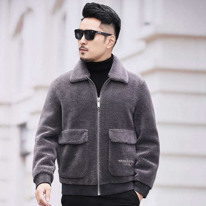 Haining fur winter new sheep shearing men's fur casual lamb wool lapel wool coat fur integrated tide