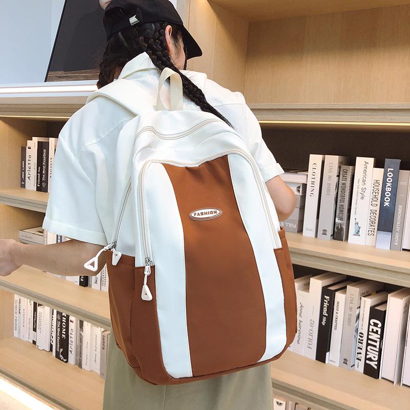 Large-capacity High School Student Simple Schoolbag Women's New Niche Design Contrasting Color Junior High School Student Backpack Men's Computer Back