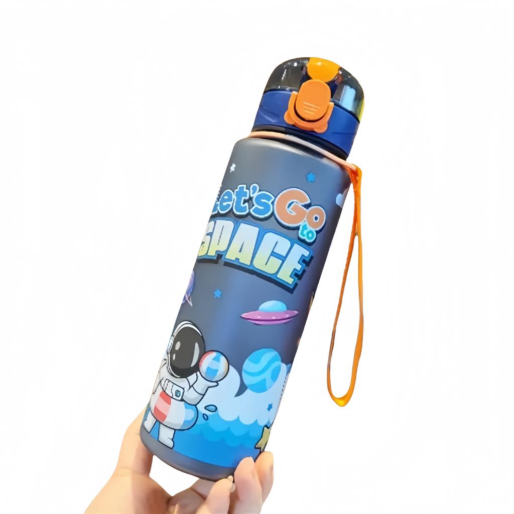 700ml Cosmic Astronaut Themed Cartoon Water Bottle BPA-Free Leakproof Flip Lid Carrying Strap Portable Adorable Activities Cup