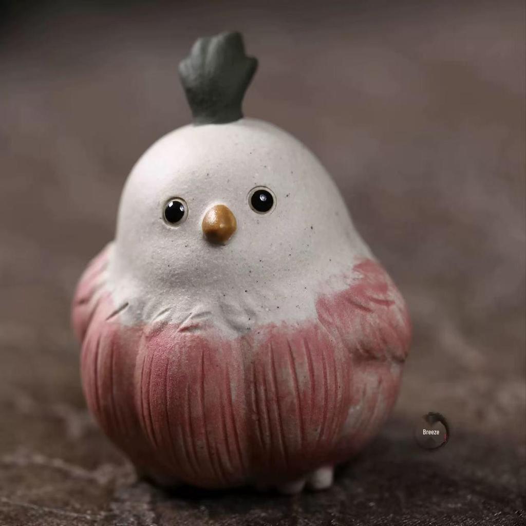 Handmade Yixing Purple Clay Garlic Bird Tea Pet Ornament