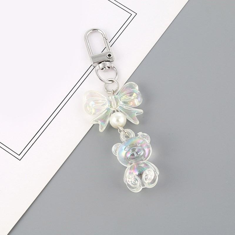 Adorable Bear Keychain Pendant Stylish Bowknot Keyrings Multifunctional Bag Pendant Key Holder Suitable for Couples