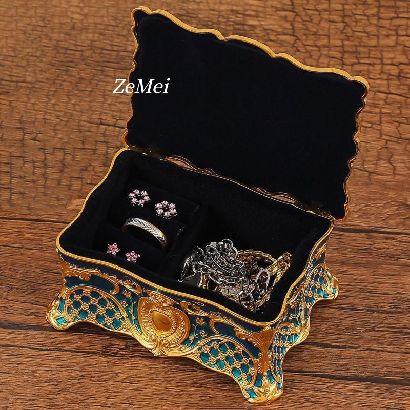 Vintage Elegant Jewelry Box with Gold Detailing, Alloy Pearl Storage Box Rings, Earrings, Makeup Table Decorative Accessories