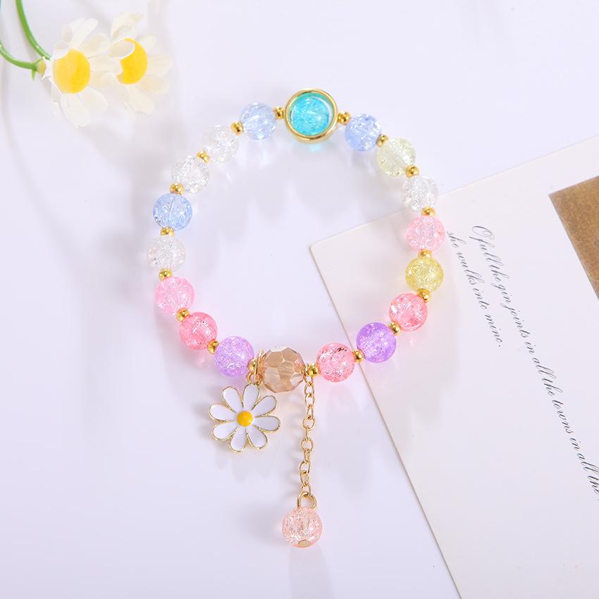 Exquisite Daisy Flower Bracelets Solid Color Beaded Elastic Rope Wristband Women Girls Jewelry Gifts