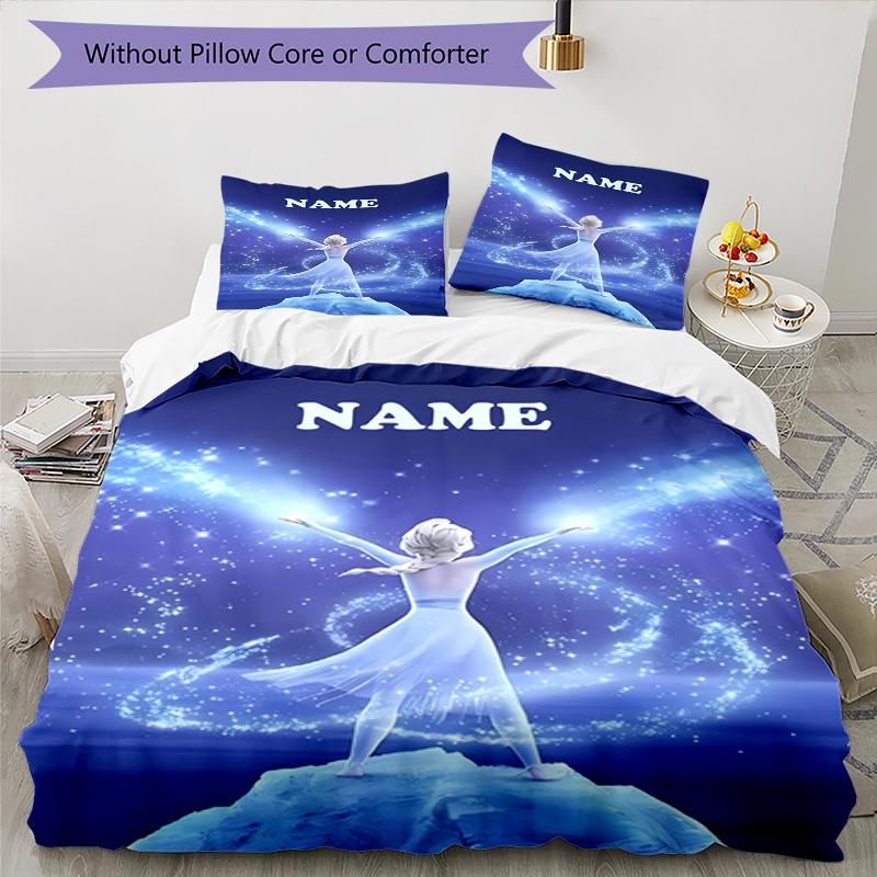 3pcs Custom Name Elsa Bedding Set Duvet Cover Closure Includes 1 Duvet Cover & 2 Pillowcases, Soft and Comfortable for All Seasons.
