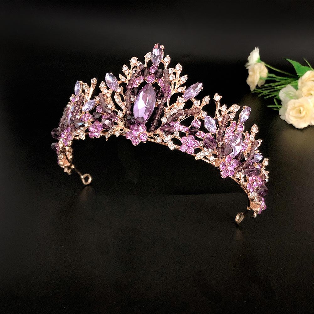 New Violet Rhinestone Bridal Crown Wedding Dress Accessories Bridal Tiara Hair Accessories Handmade Crown Tiara