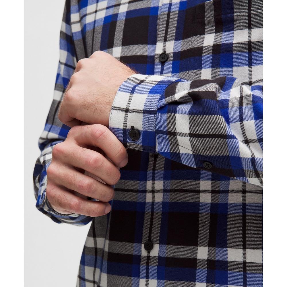 Lululemon Brushed Woven Overshirt Prospect Plaid Black Pigment Blue