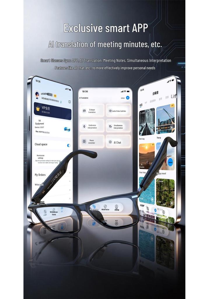 AI Smart Glasses GS20: Music, Calls, UV Protection, Photochromic, Sports, Translation, Bluetooth.