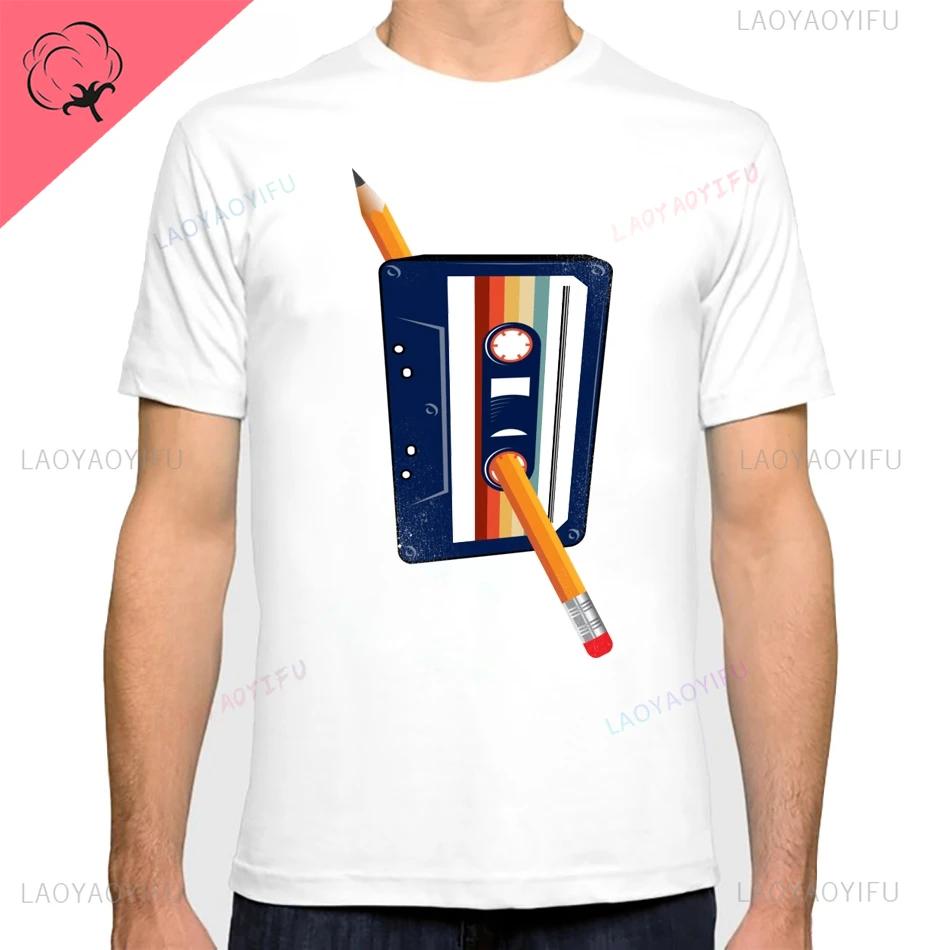 Vagarytee Cassette Tape Pencil Cotton Tshirt Summer New Short Shirt Men White Casual Mens Tshirt Unisex Streetwear Tee Tops