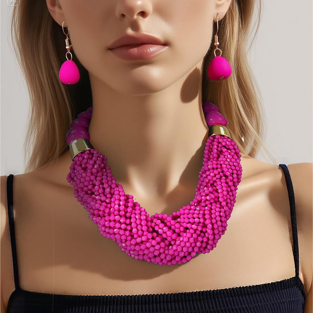 Bohemian Vintage Ethnic Statement Beaded Woven Layered 3-Piece Necklace Jewelry Set for Women