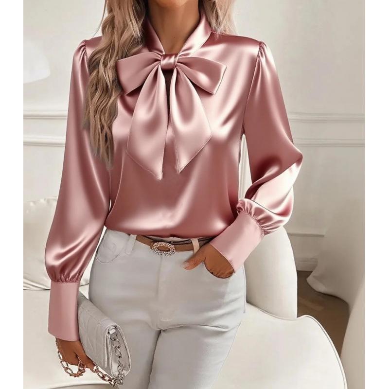 2025 Satin Bow Long Sleeve Women's Blouse – Autumn Collection
