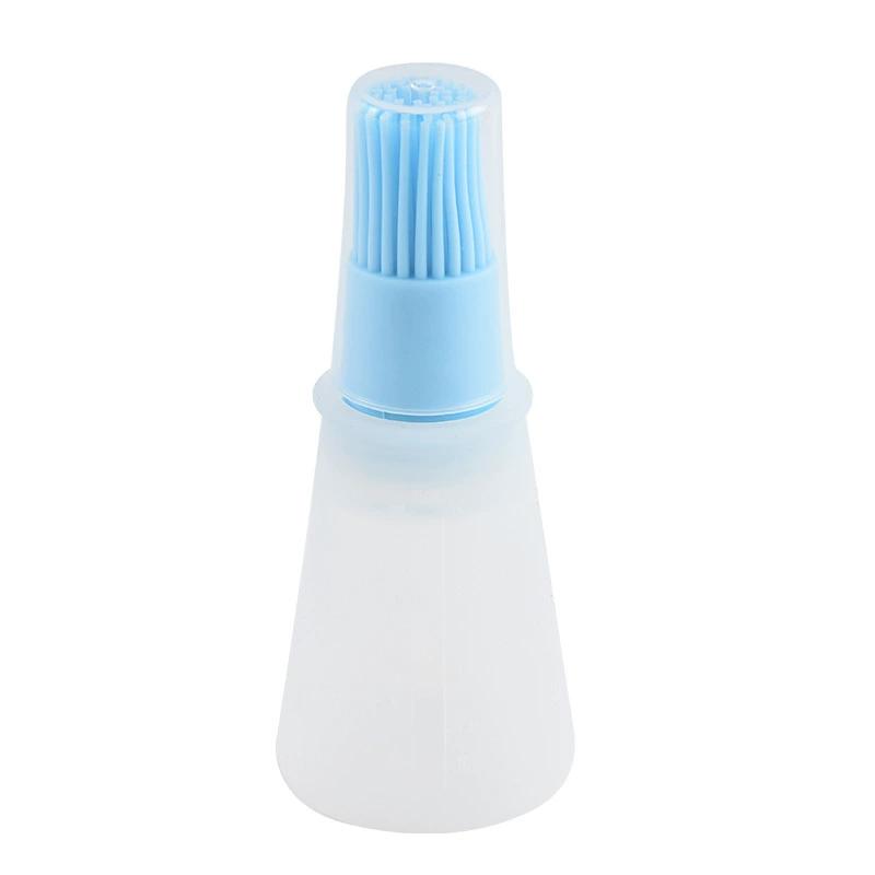 Portable Silicone Oil Bottle with Brush Grill Oil Brushes Pastry Plastic Kitchen Oil Bottle Outdoor Baking BBQ Brush Oil Pot 1pc