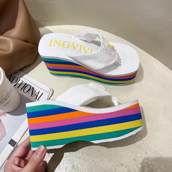 Fashion Beach Shoes Ladies' Slippers On A Wedge Women Heels Multicolored Sandals Gingham Rubber Flip Flops Luxury Slides Sabot High Flat