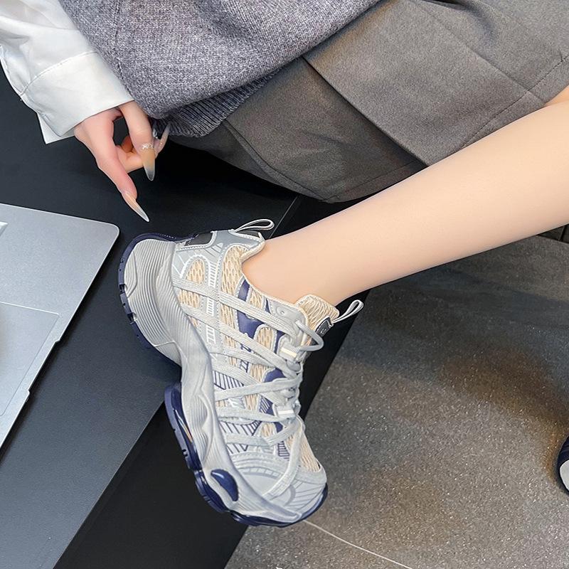 4CM Height Increase~ Shock Absorption Thick-soled Mesh Breathable Mountaineering Paris Dad Shoes Women's Autumn Outdoor Hiking Shoes