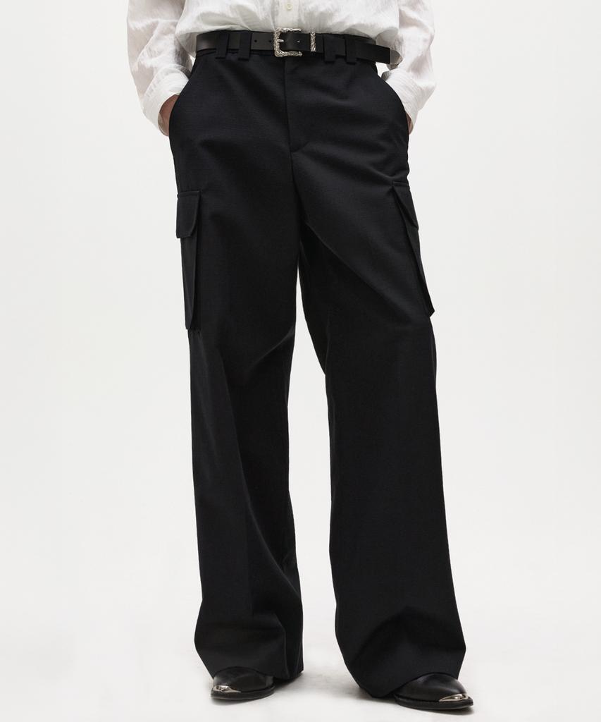 LMOOD Bellin Wool Cotton Rib Slacks Black