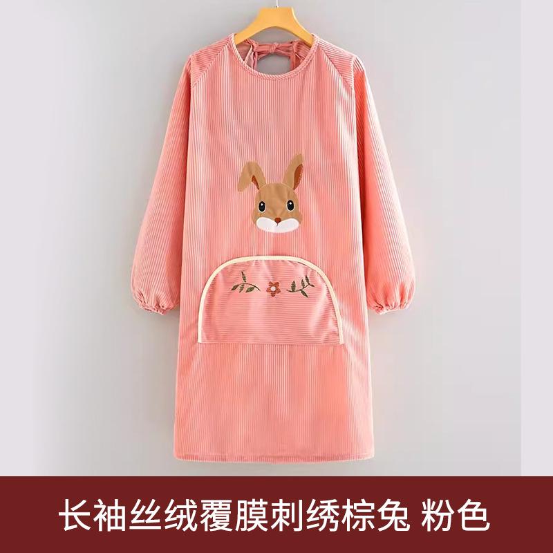 Waterproof velvet household kitchen cooking long-sleeved apron smock apron fattened cooking cute work apron