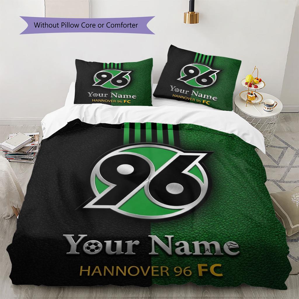 Hannover 96 Bettwäsche mit individuellem Namensmuster, Steppdecken-Set, Bettbezug, Kissenbezug, Heim-Geburtstagsgeschenk(1 Bettbezug + 2 Kissenbezüge, ohne Füllung)