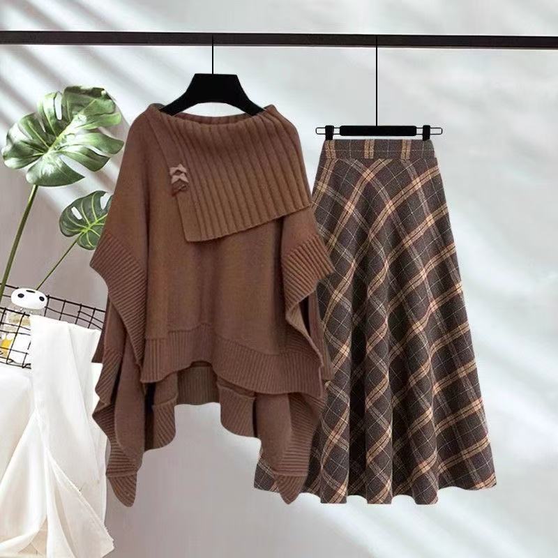 Women's Autumn and Winter Office Set Thickened Dress + Top 2 Piece Set
