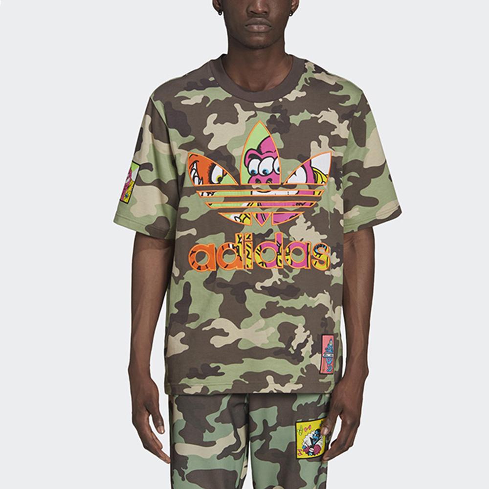 Adidas Originals X Jeremy Scott Collaboration Cartoon Camo Oversized T-Shirt Men Tops Military-Green H53374
