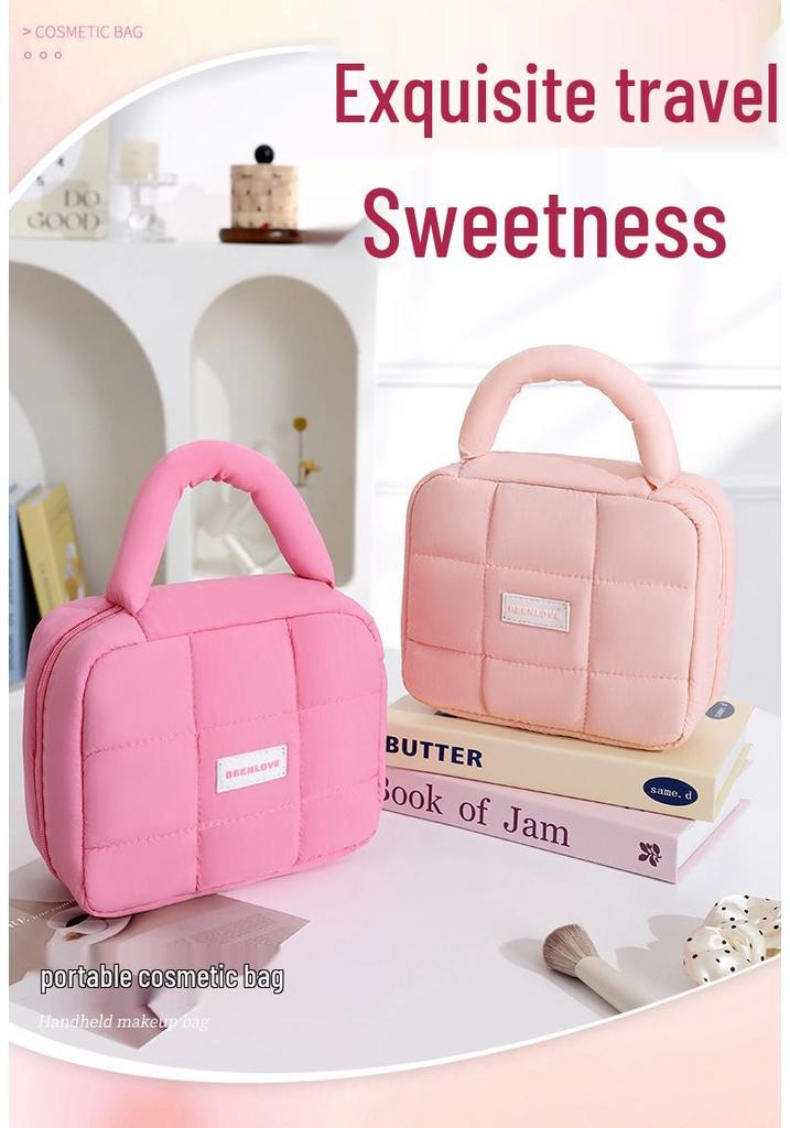 Macaron Color Foldable Puff Square Waterproof Makeup Bag - Large Capacity Handheld Travel Storage