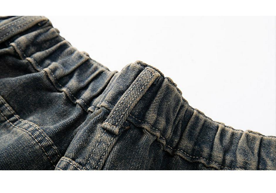 Calças Jeans Retas Largas Estilo Retro Hong Kong Lavadas Micro-Flare Comprimento Total para Homens e Mulheres - Calças Casuais de Trabalho