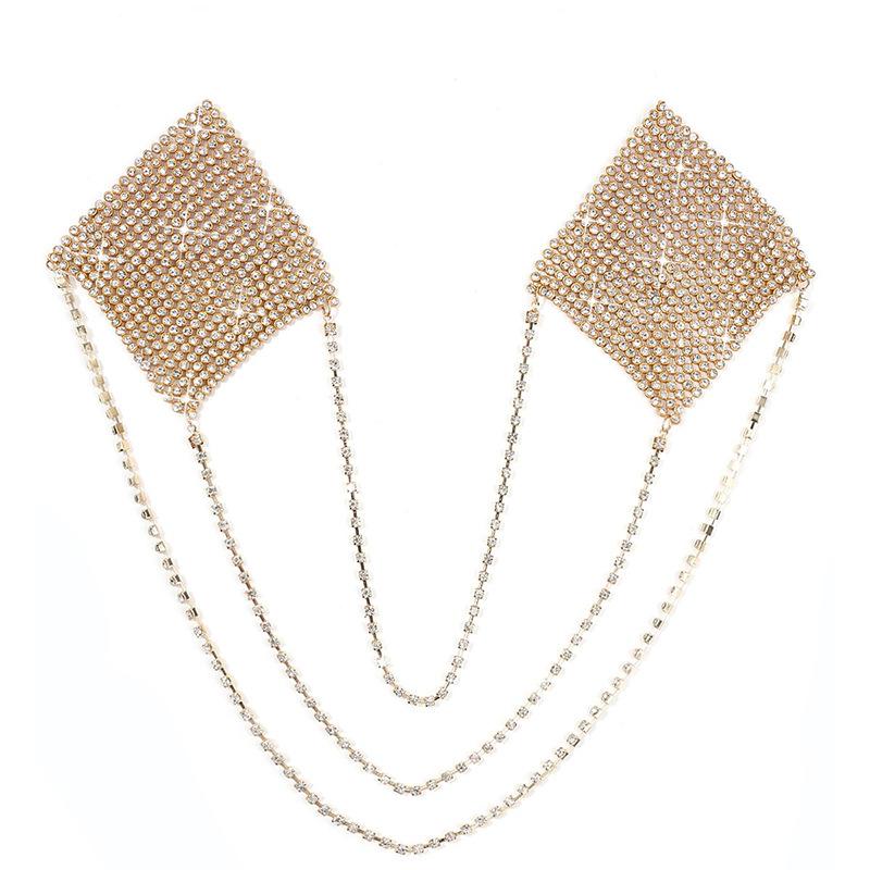 Sparkly Rhinestones Metal Chain Nipple Cover Reusable Sexy Bra Body Chain with Tassel Underwear Accessories Pasties
