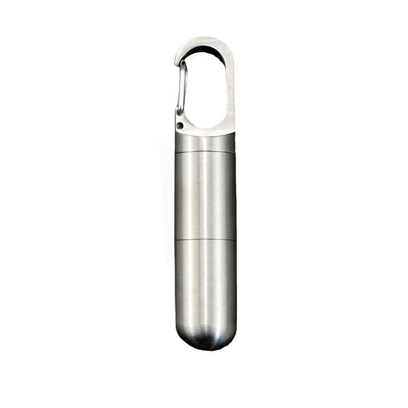 Stainless Steel Waterproof Pill Bottle Keychain - Portable Multi-Compartment EDC Storage.
