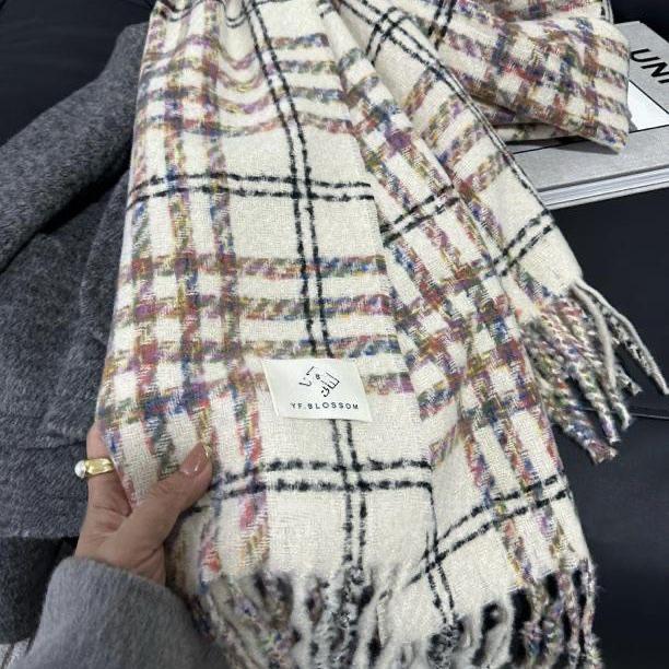 Imitation Cashmere Colorful Plaid Scarf for Women Winter High End New Korean Style Small Fresh Plaid Thickened Warm Shawl