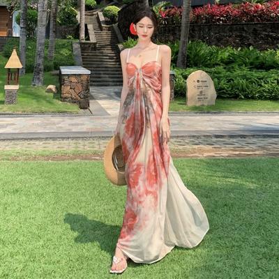 Seaside Vacation Beach Dress French Temperament Tie-dye Tube Top Dress Women's Print Suspender Skirt